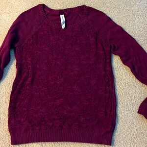 Unique maroon lace front sweater